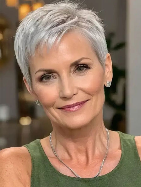 Short Grey Human Hair Wigs Pixie Cut