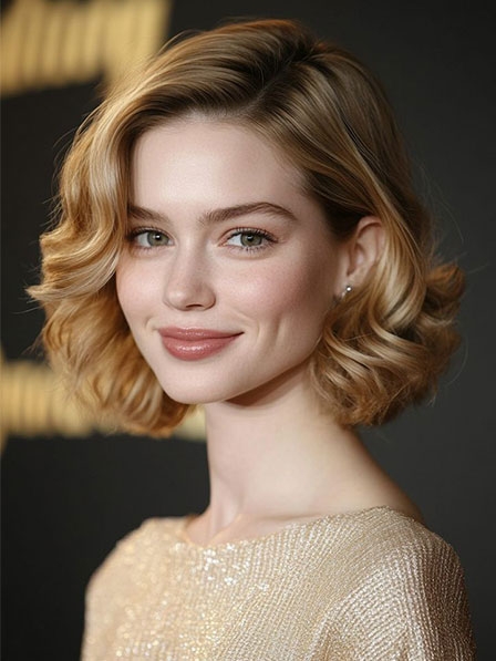 Ladies Blonde Fashion Wavy Wigs 100% Human Hair