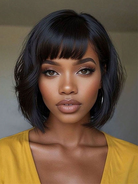 Classic 100% Human Hair Bob Wigs With Bangs