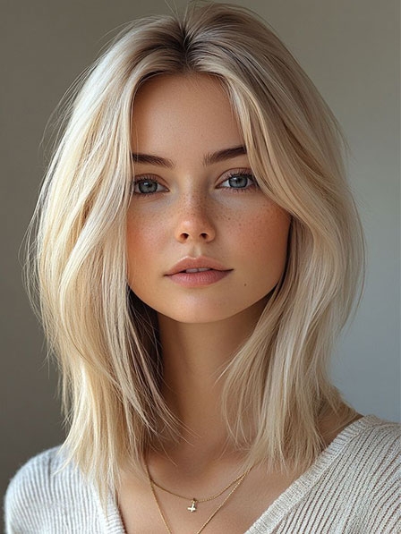 Women's Shoulder Length Straight Human Hair Blonde Wigs