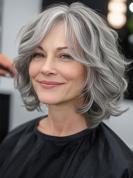 Natural Wavy Ladies Grey Human Hair Wigs Wigsline