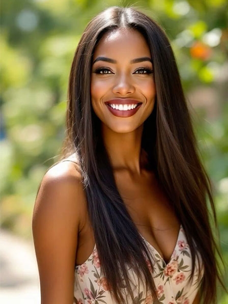 Smooth Long Straight 100% Human Hair Wigs Without Bangs