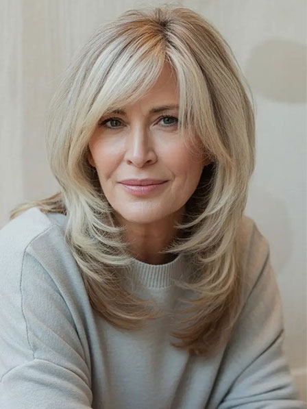Women Long Layered Straight Blonde Remy Human Hair Wigs