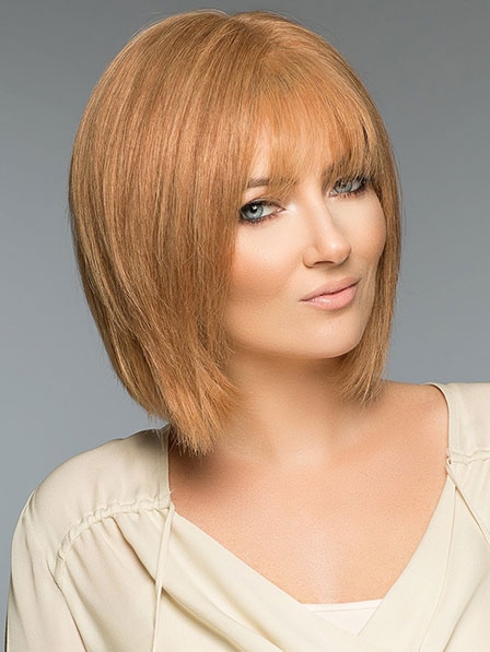 Cute Medium Straight Bob Style Remy Hair Wigs With Bangs