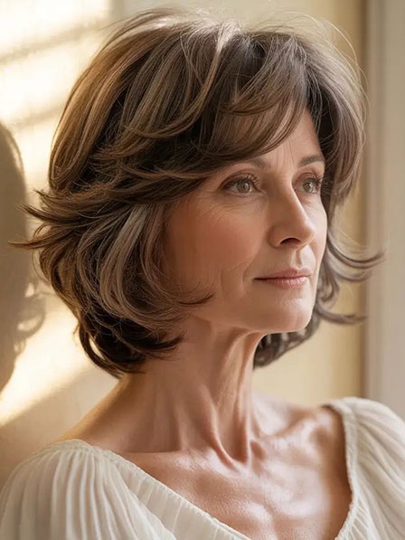 Chin Length Wavy Human Hair Wigs With Side Bangs