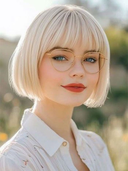 Trendy Blonde Bob Cut Human Hair Wigs For Girls
