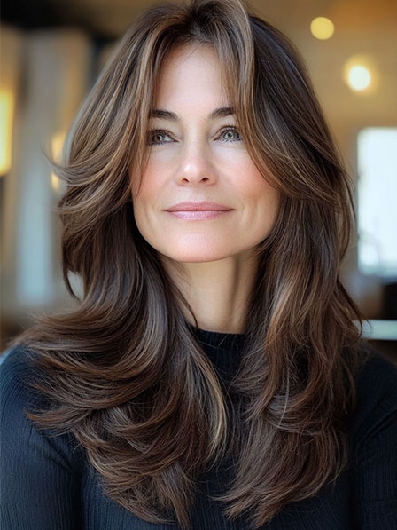 Wavy Long 100% Human Hair Layered Cut Wigs