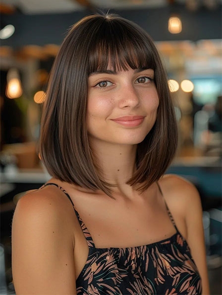Natural Straight Capless Human Hair Wigs With Bangs