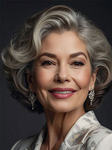 100% Human Hair Fashion Grey Wigs for Old Women
