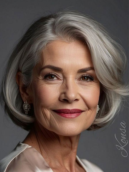Grey 100% Human Hair Wigs for Old Women