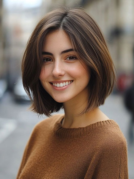Chin Length Brown Bob Wig without Bangs