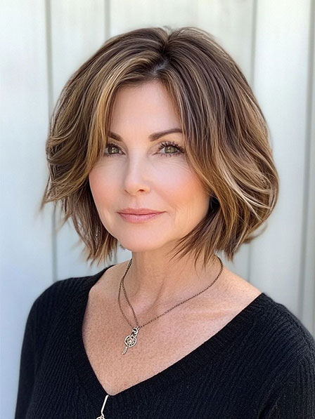 Human Hair Medium Length Bob Cut Brown Wigs