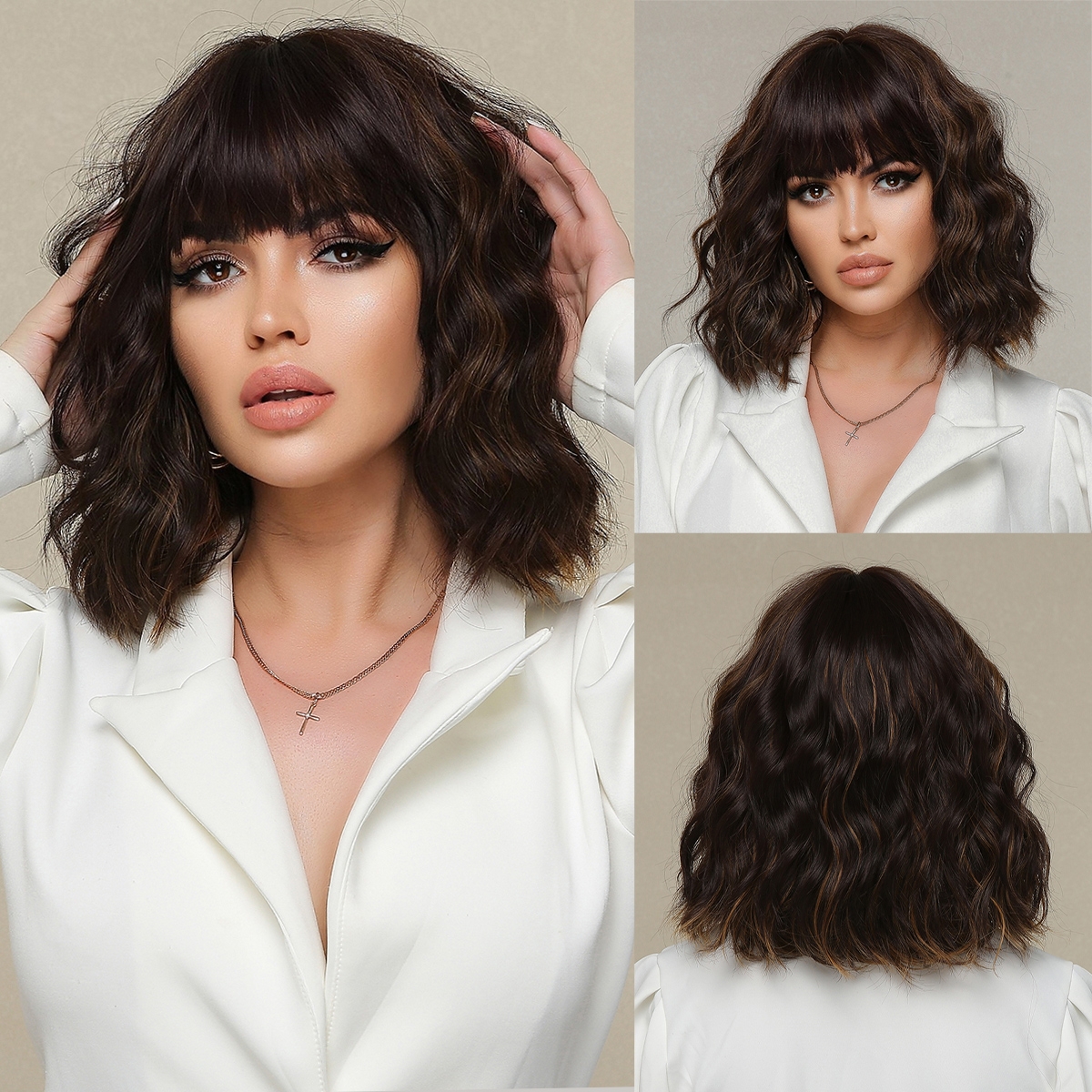 Trendy Human Hair Wig With Full Bangs