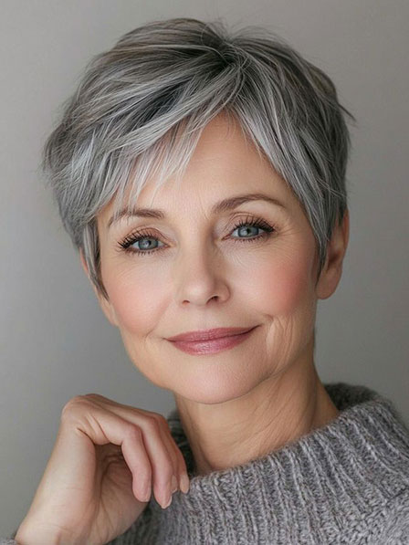 Short Pixie Cut Grey Straight Human Hair Wigs