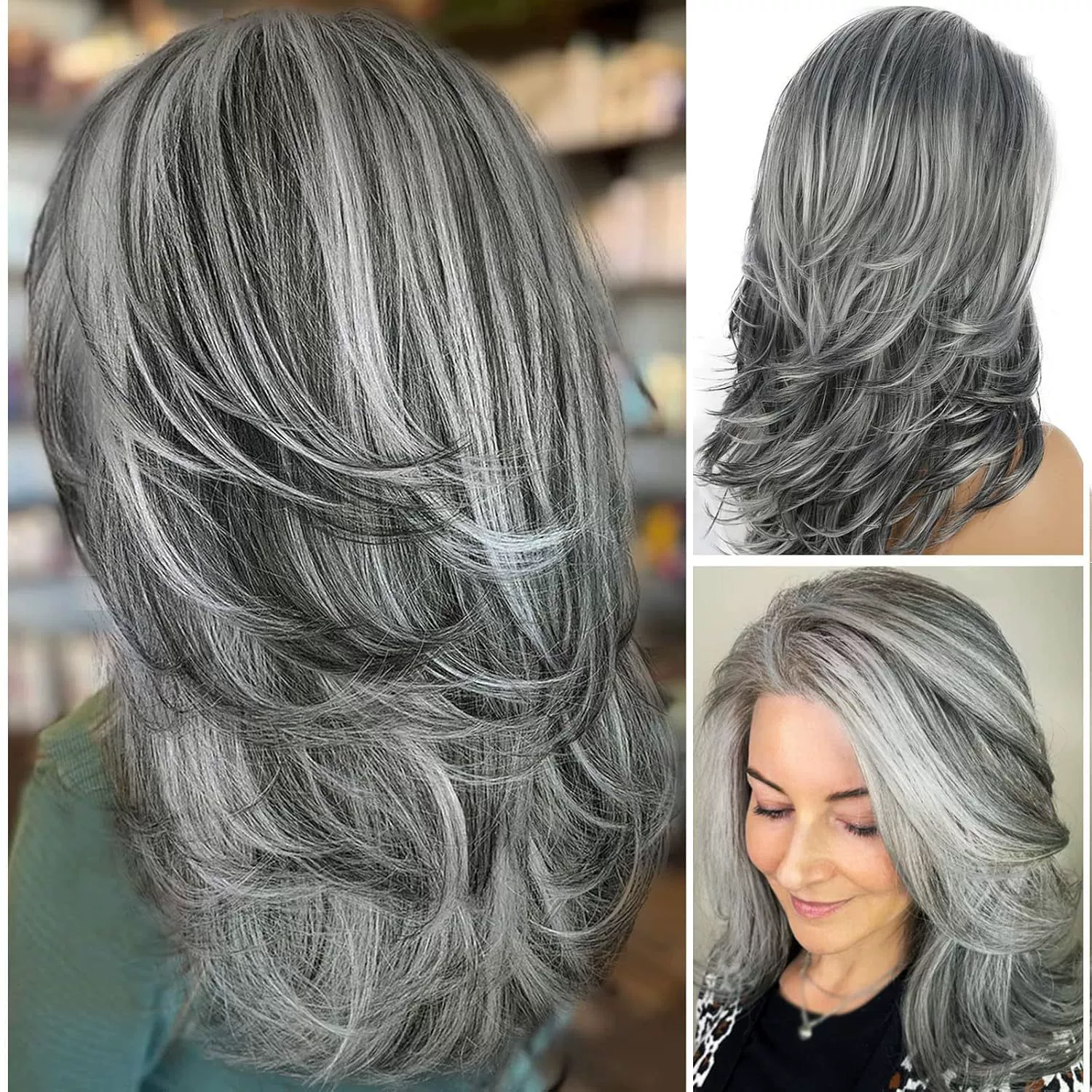 Full Lace Grey Long Human Hair Wigs