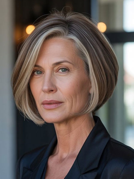 Fashion Medium Straight Bob Cut Real Hair Full Lace Wigs