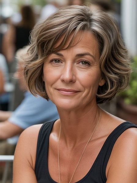 Short Layered Human Hair Full Lace Wavy Wigs