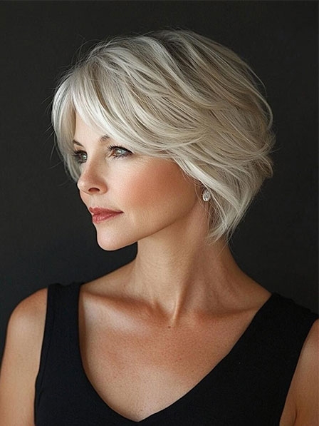 Short Length Full Lace Human Hair Wigs With Bangs