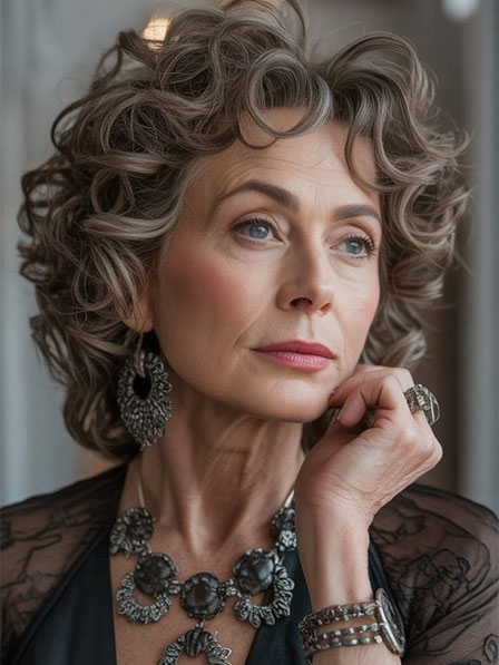 New Curly Hairstyle Human Hair Full Lace Wigs for Old Ladies