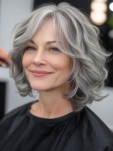 New Design Medium Cut Grey Human Hair Wigs With Full Lace