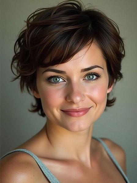 Full Lace Natural Look Fashion Brown Short Real Hair Wigs
