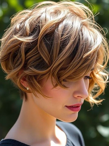 Short Wavy Cut Ladies Full Lace Blonde Real Hair Wigs