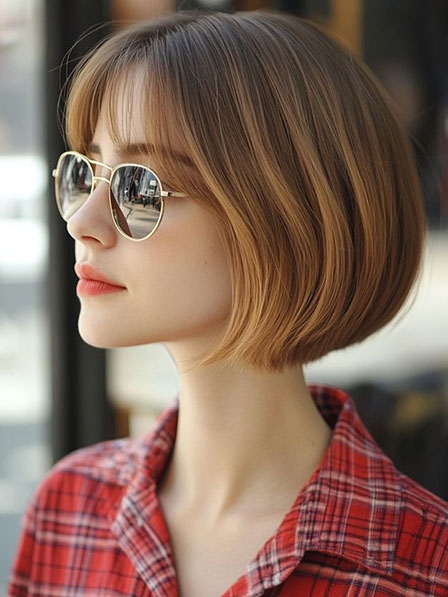 Chin Length Bob Straight Human Hair Wigs With Bangs Hot Sale