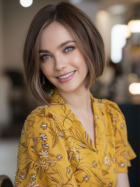 Pretty Full Lace Chin Length Straight Bob Wigs Real Hair