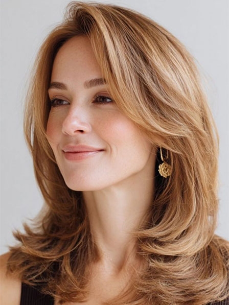 Layered Straight Human Hair Full Lace Wigs for Young Women