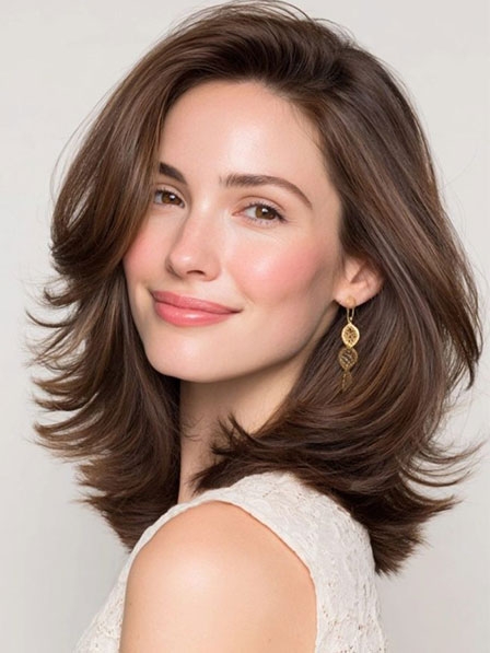 Classic Medium Straight Layered Human Hair Wigs