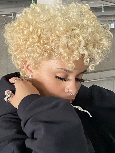 Blonde Curly Real Hair Wigs Full Lace