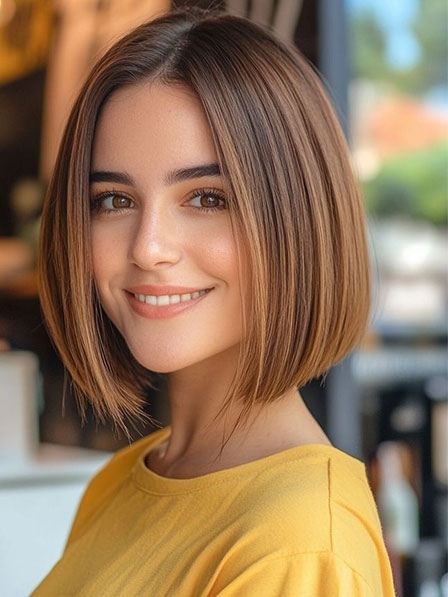 Young Chin Length Brown 100% Human Hair Wigs wigsline