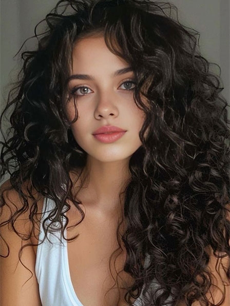 Long Curly Brown Lace Front 100% Human Hair Wigs