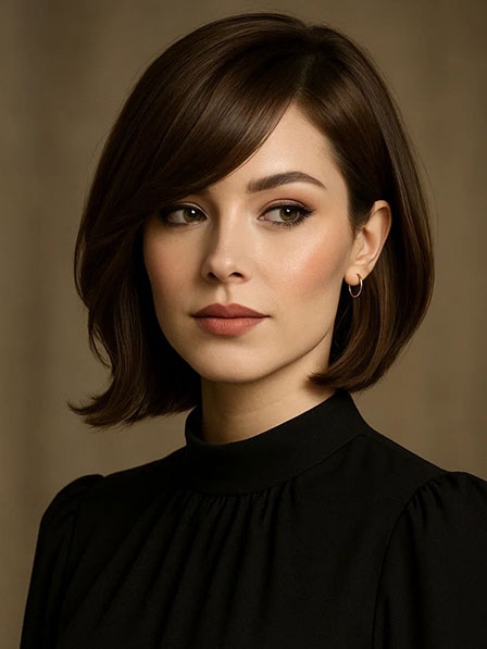 Chin Length Side Part Straight Human Hair Wigs Lace Front