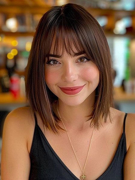 Natural Straight Lace Front Real Hair Wigs With Bangs