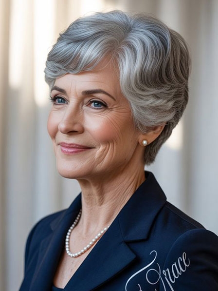 Lace Front Natural Gray Human Hair Short Wigs For Ladies