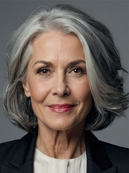Lace Front Gray Real Hair Wigs for Old Women