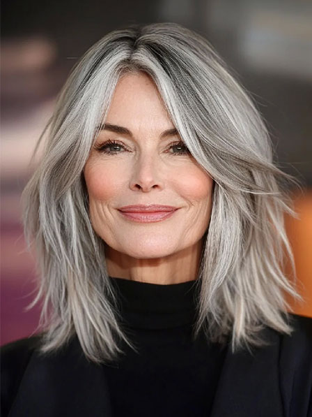 Fashion Grey 100% Human Hair Wigs for Women