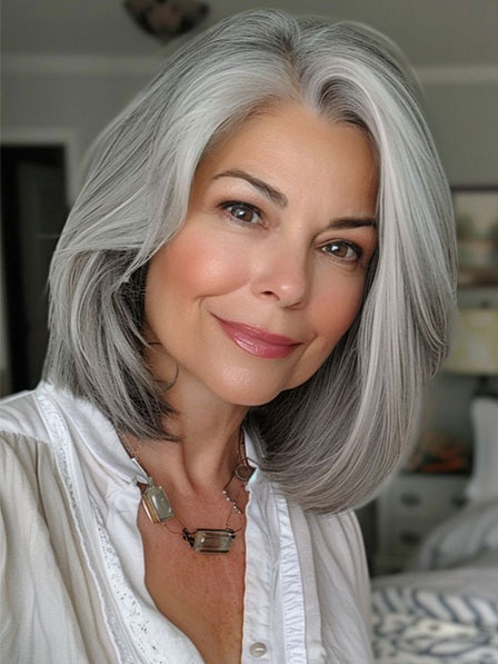 Trendy Women's Lace Front Human Hair Grey Wigs