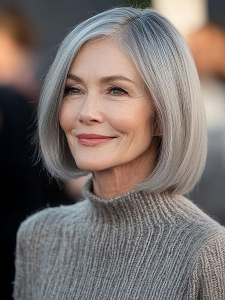 Glueless Straight Grey Lace Front Human Hair Wigs