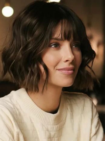 Human Hair Chin Length Lace Front Wavy Wigs