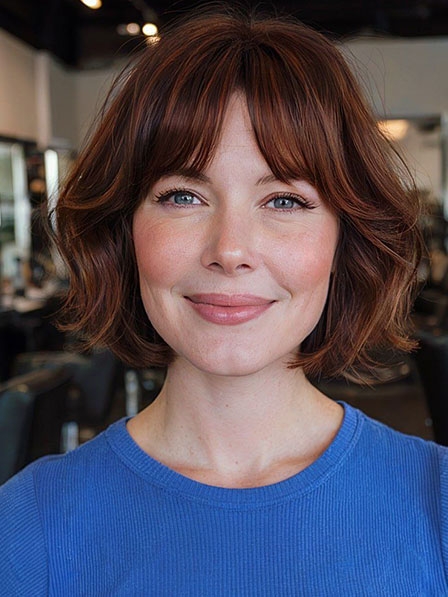 Lace Front Chin Length Wavy Human Hair Wigs With Bangs