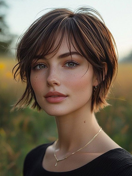Simple Short Brown Lace Front Mono Human Hair Wigs