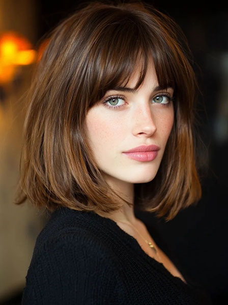 Monofilament Straight Human Hair Wigs With Full Bangs