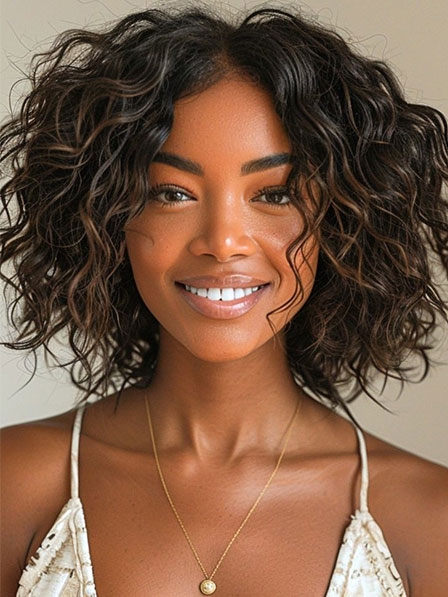 Black Women Remy Hair Wavy Lace Front Monofilament Wigs