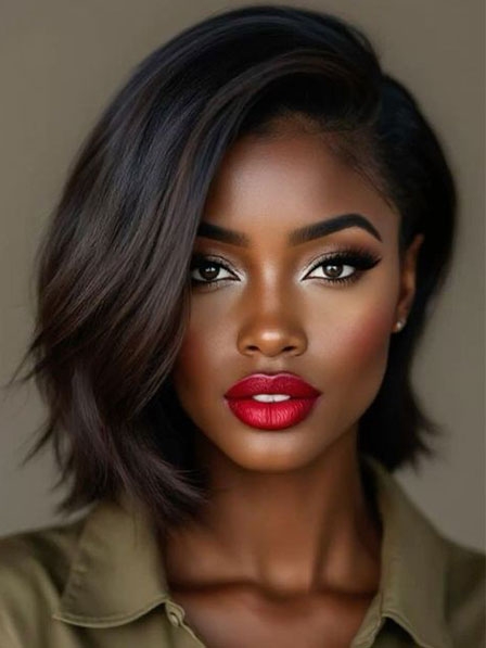 Modern Bob Black Women's Lace Front Mono Top Real Hair Wigs