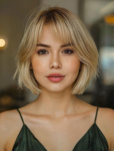 Human Hair Bob Lace Front Mono Top Wigs With Side Bangs