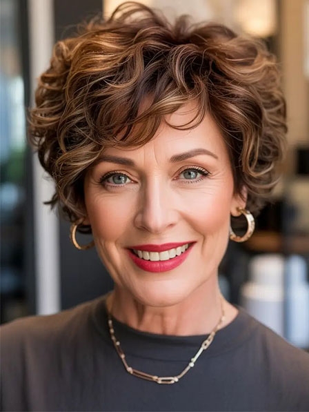 Human Hair Short Curly Monofilament Wigs With Bangs