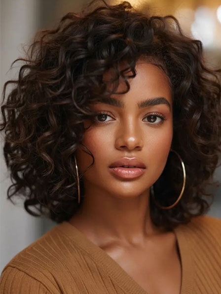 Women's Lace Front Monofilament Human Hair Wigs Curly Style