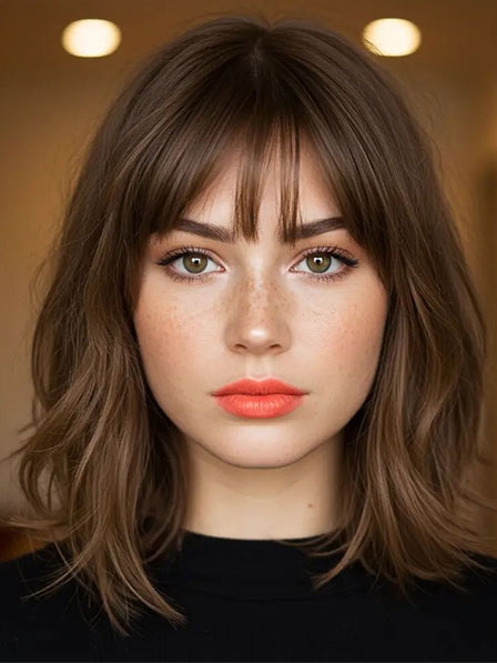 Nice Synthetic Brown Women Wig With Bangs